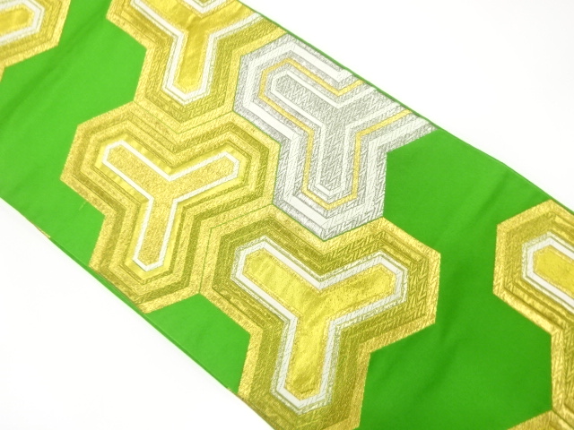 JAPANESE KIMONO / ANTIQUE FUKURO OBI / SILK / WOVEN BISHAMON BISHAMON KIKKO PATTERN